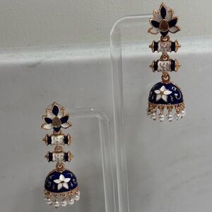 Small Blue and rose Gold Jhumka Earrings